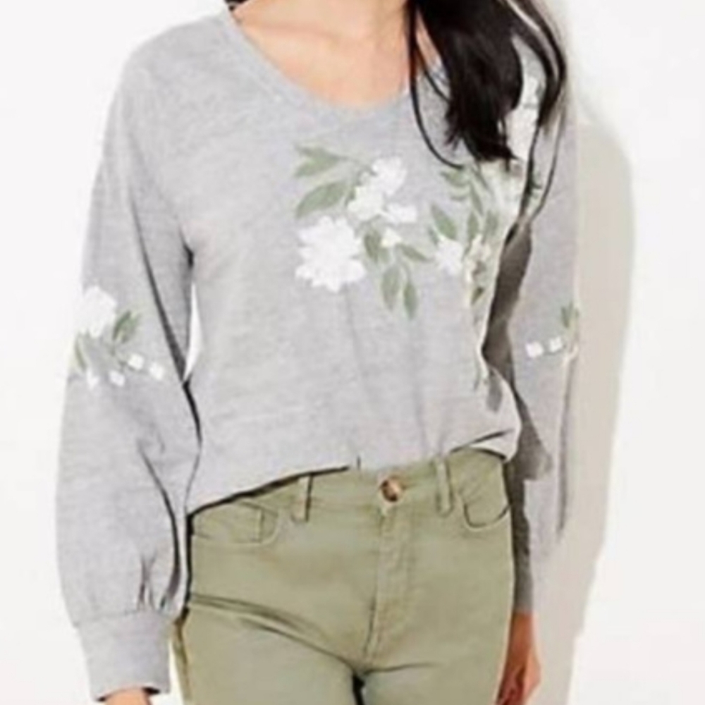LOFT Floral Embroidered Puff Sleeve Top